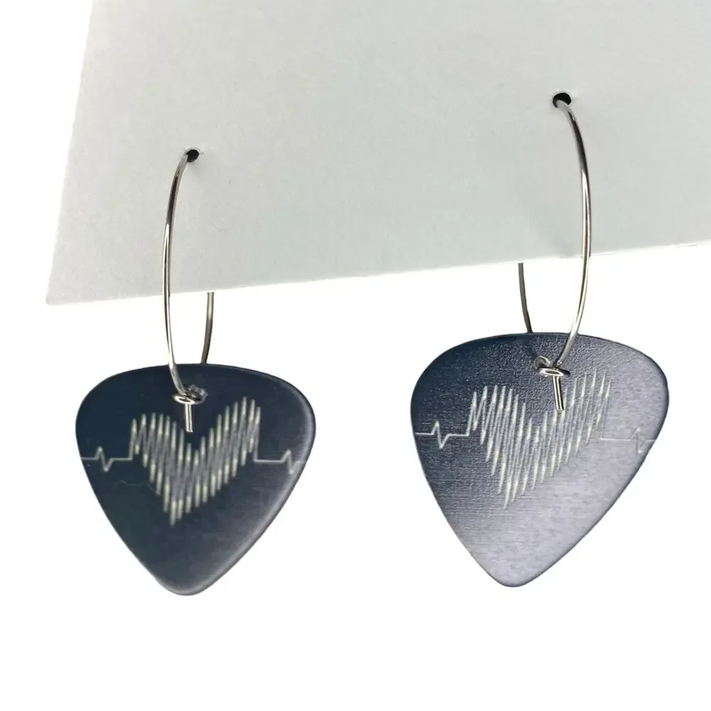NWT Miami Striped Palm Tree Single Guitar Pick 25mm Hoop Festival Earrings